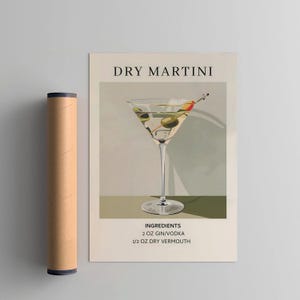 Dry Martini Cocktail Art Print, Retro Drink Poster, Minimalist Modern Wall Art,Large Cocktail Frame Wall Art Instant Printable Wall Art
