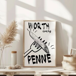 Worth Every Penne Wall Art Therapy Print Vintage Bar Cart Retro Wall Art Aesthetic Kitchen Decor Poster College Apartment Decor Funky