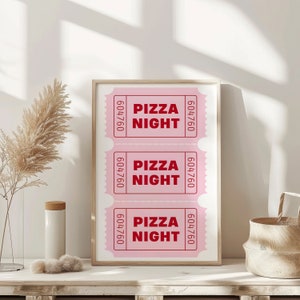 Pizza Night Ticket Vintage Wall Art Vintage Bar Cart Retro Wall Art Aesthetic Kitchen Decor Poster Apartment Decor Trendy Printable Art