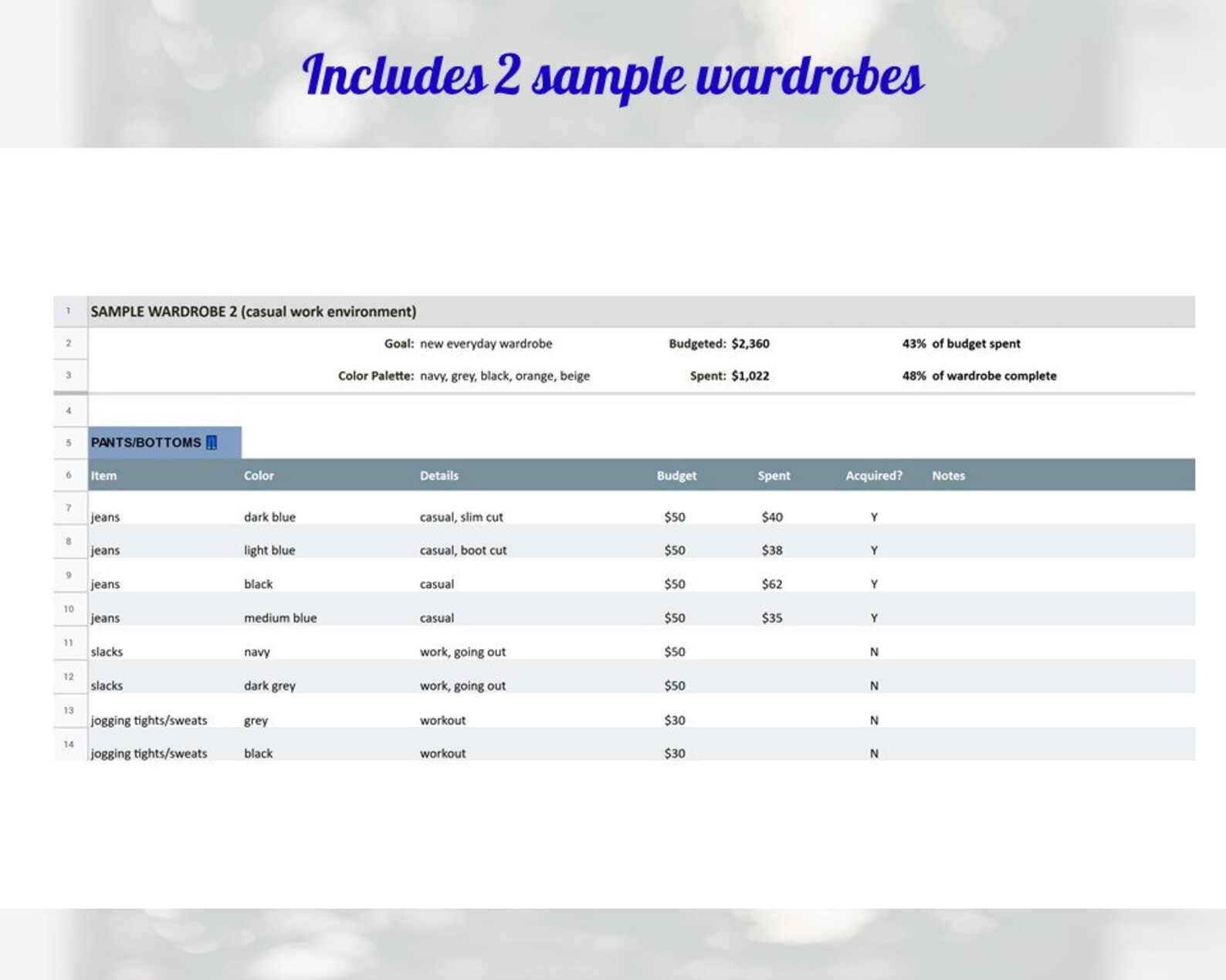 Wardrobe Tracker Planner & Budget Tracking Spreadsheet | Etsy