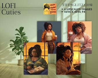 African American Lofi Aesthetic Clipart | Curvy Women Inspired Digital Art | Unique Body Positivity Graphic Set for Designers