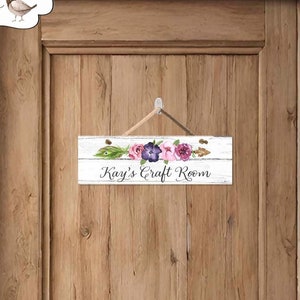 Custom Boho Craft Room Door Sign, Floral Shiplap Farmhouse