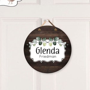 Assisted Living Round Door Sign Personalized, Eucalyptus Faux Wood Door Sign,  12" Circle Sign,
