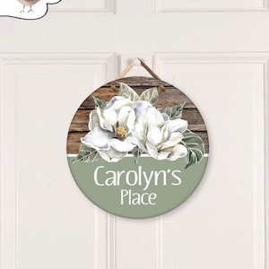 Round Door Sign Personalized, Magnolia Floral Assisted Living Door Sign,  Apartment 12" Circle Sign,