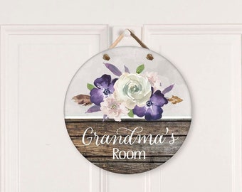 Floral Assisted Living Door Sign,  Personalized Round Apartment Sign, 12" Circle Sign,