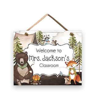 Teacher Door Sign Woodland Classroom Theme Camping Classroom Decor Elementary School Teacher Name Sign Gift for New Teacher