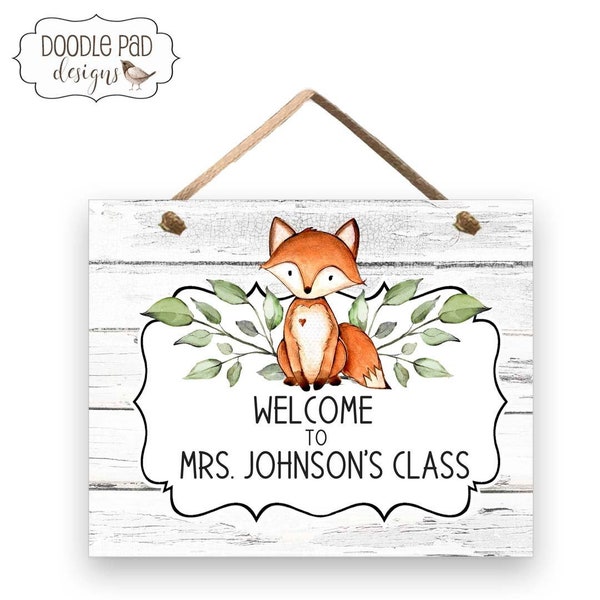 Classroom Door Sign | Personalized Teacher Gift | End of School Gift | Woodland Fox |