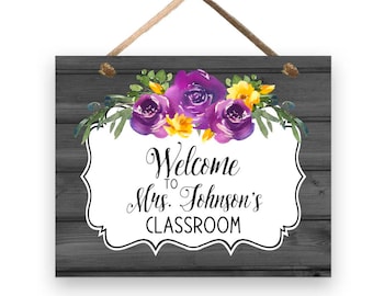 Purple Flowers Classroom Door Sign | Personalized Teacher Gift | End of School Year Gift | Teacher Appreciation Gift | 8 x 10" plaque