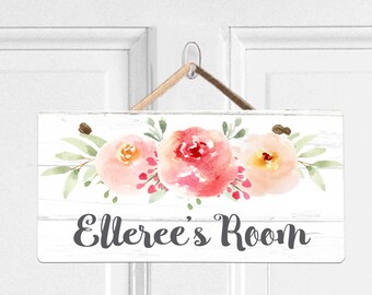 Girl's Boho Floral Name Room Door Sign