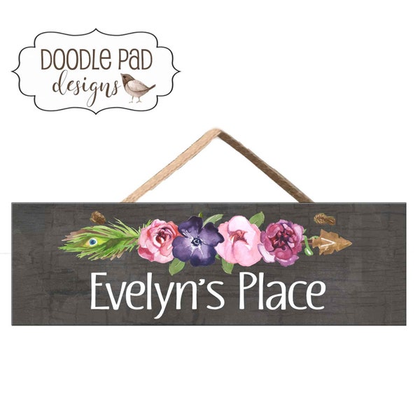 Watercolor Flowers Name Room Door Sign for Senior Living, Assisted Living sign