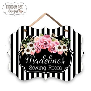 Personalized Door Sign |Floral Craft Room Sign | Striped Sewing Room Sign | Gifts for Mom