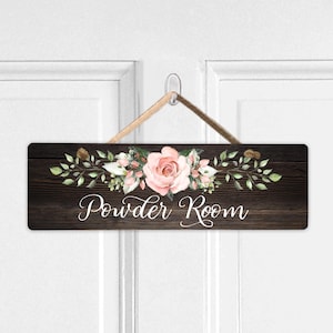 Custom Bathroom Sign Floral Powder Room Door Hanger Farmhouse Decor Restroom Sign