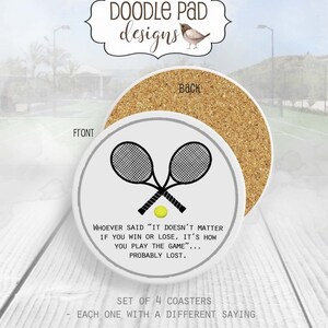 Funny Tennis Coasters, Set of 4 Sandstone coasters with Customizable Sayings or Quotes