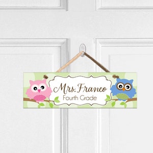 Teacher Door Sign Owls Classroom Door Hanger Personalized Preschool Teacher Name Sign Classroom Gift for Teacher Appreciation