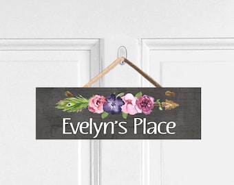 Watercolor Flowers Name Room Door Sign for Senior Living, Assisted Living sign