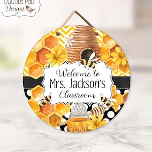 Teacher Door Sign Bee Classroom Theme Bumblebee Custom Teacher Name Sign Personalized Gift for Teacher