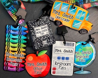 Personalized Hall Passes for Teachers, Teacher Appreciation Gift,  Laser Cut Classroom Decor