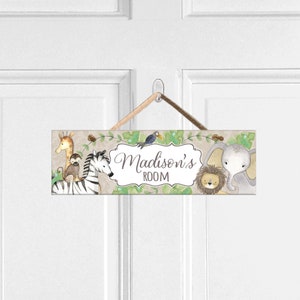 Custom Door Sign Kids Jungle Theme Personalized Safari Animals Door Hanger Custom Bedroom Door Sign Gift for Kids