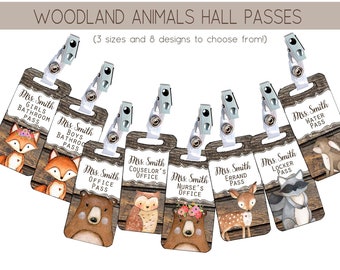 Personalized Woodland Animals Hall Passes, Fox and Bear Hall Passes, Woodland Classroom Theme, Gift for Teacher