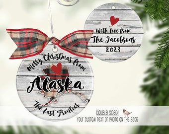 Custom Alaska State Ornament - Double sided Ceramic Christmas ornament for any state