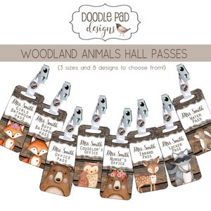 Personalized Woodland Animals Hall Passes, Fox and Bear Hall Passes, Woodland Classroom Theme, Gift for Teacher