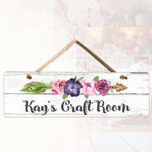 Custom Door Sign Boho Craft Room Door Sign Floral Shiplap Farmhouse Decor Gift for Her