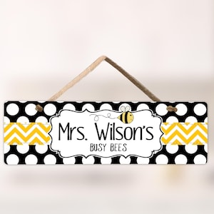 Teacher Door Sign Busy Bees Classroom Name Hanger Custom Bumble Bee Elementary School Teacher Gift