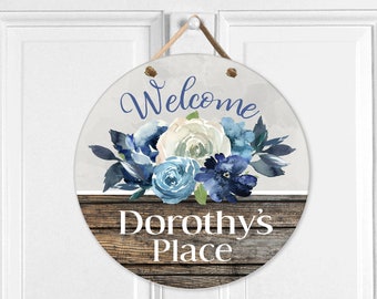 Personalized Round Door Sign for Assisted or Senior Living Apartment, Navy Floral 12&quot; Circle Sign,