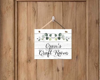 Custom Sewing Room Door Sign Farmhouse Eucalyptus Craft Room Sign for Mom or Grandma's Quilting Room Door Hanger