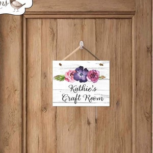 Custom Boho Flowers Craft Room Decor, Personalized 8 X 10" Door Sign, Mom's Craft Room Sign