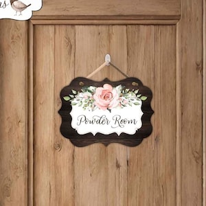 Custom Powder Room Door Sign with Blush Pink Roses | Laundry Room Sign