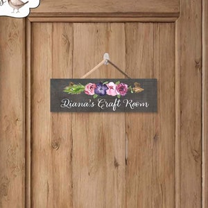 Custom Boho Craft Room Door Sign with watercolor flowers, Sewing Room Decor, Boho inspired Decor