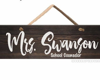 Teacher Door Sign Personalized Classroom Decor, Faux Wood Farmhouse Classroom Sign