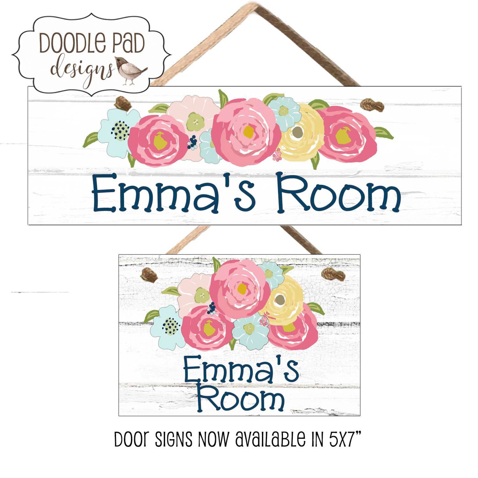 Floral Girls Name Sign Bedroom Door Sign | Etsy