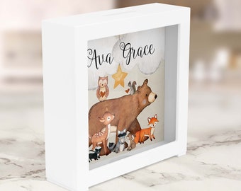 Woodland Animals Piggy Bank | Personalized Money Box |  Baby Shower Gift