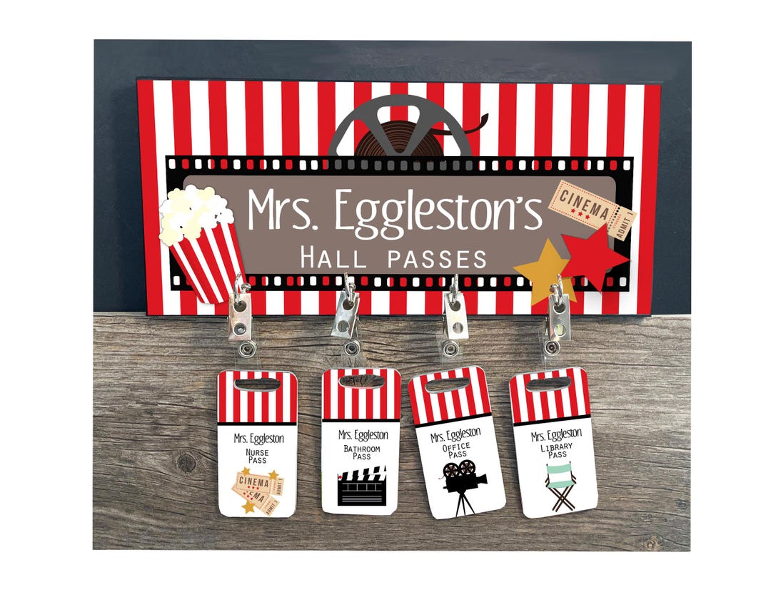 Teacher Hall Passes Cinema Classroom Decor Movie Theme Hall Pass Sign ...