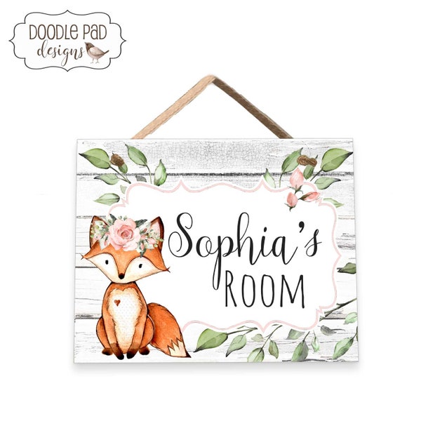 Woodland Fox Nursery Decor, Custom Farmhouse Floral Door Sign