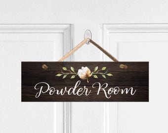 Powder Room Door Sign, Farmhouse inspired Decor with Cotton Ball Accent