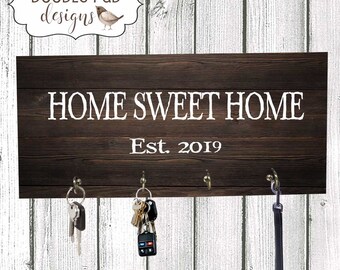 Personalized Key Hanger, Home Sweet Home,  Key Hook Organizer,  Farmhouse decor,