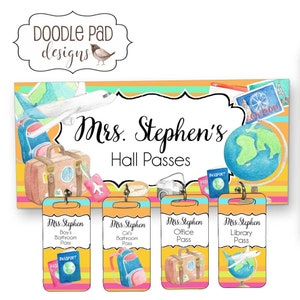 Hall Passes TRAVEL Classroom Theme Hall Pass Hanger Travel Theme Teacher Appreciation Gift
