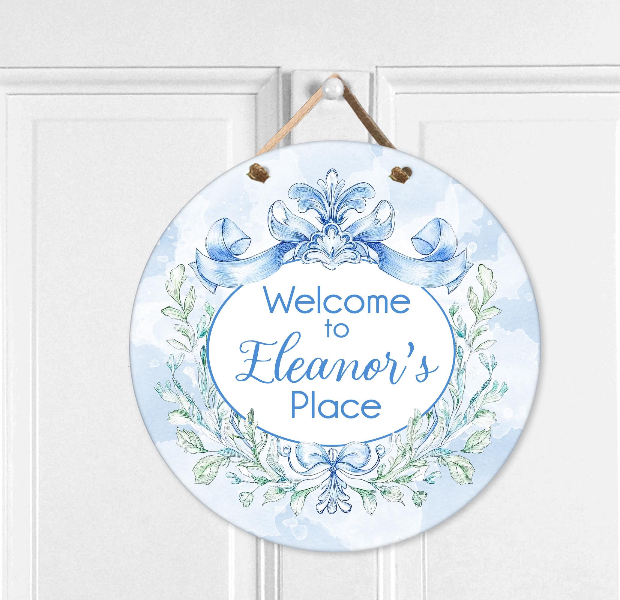 Custom Door Sign Assisted Living Door Sign Senior Living Apartment Sign Blue Wreath