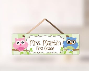 Teacher Door Sign Owls Classroom Door Hanger Personalized Preschool Teacher Name Sign Classroom Decor