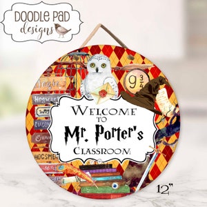 Round Wizard Classroom Teacher Name Door Sign, 12" Circle Library Sign