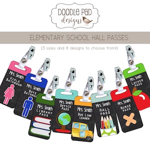 Personalized Elementary School Hall Passes Teacher Hall Passes Classroom Gift for Teacher