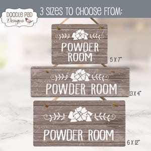Powder Room Sign, Cottage Chic Bathroom Decor image 2