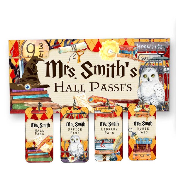 Wizardly Themed Classroom Decor, Hall Passes Sign, Teacher Gift, Classroom Organizer