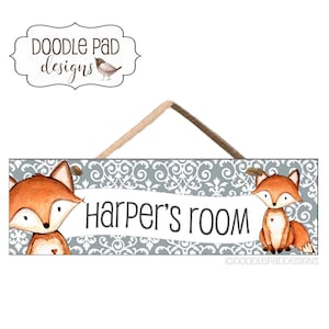 Custom Door Sign Fox Personalized Woodland Fox Name Sign Kids Bedroom Door Hanger