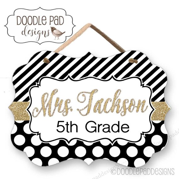 Custom Classroom Door Sign Teacher Gift Gold And Black Etsy