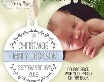 1st Christmas ornament, Personalized Baby Boy's First Christmas Ornament, Custom Photo Ornament