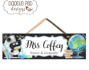 Science and Geography Class Door Sign, Personalized Teacher Classroom Door Sign